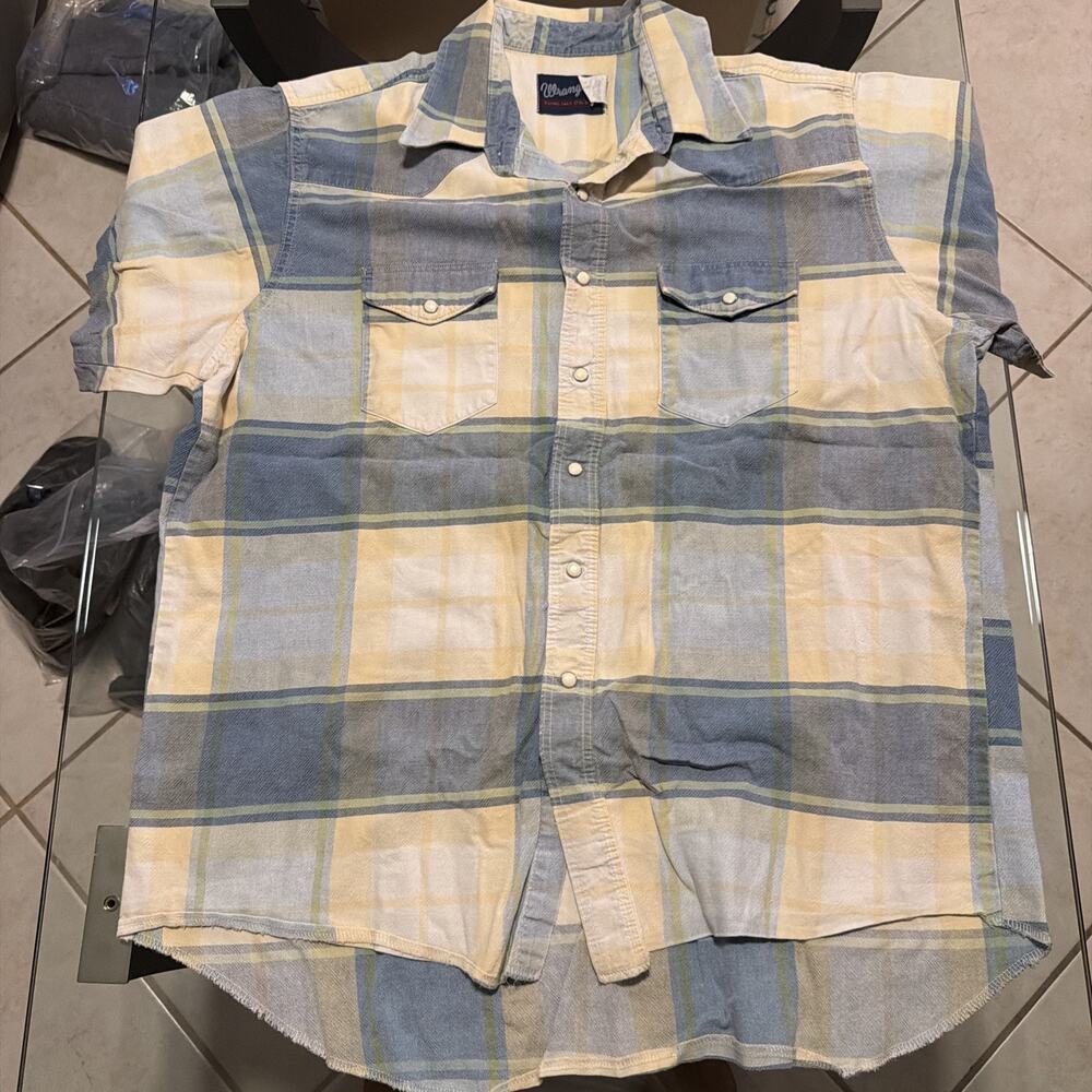 Wrangler Button-Down Plaid Multicolor Extra Long Tail Men’s Size Xl